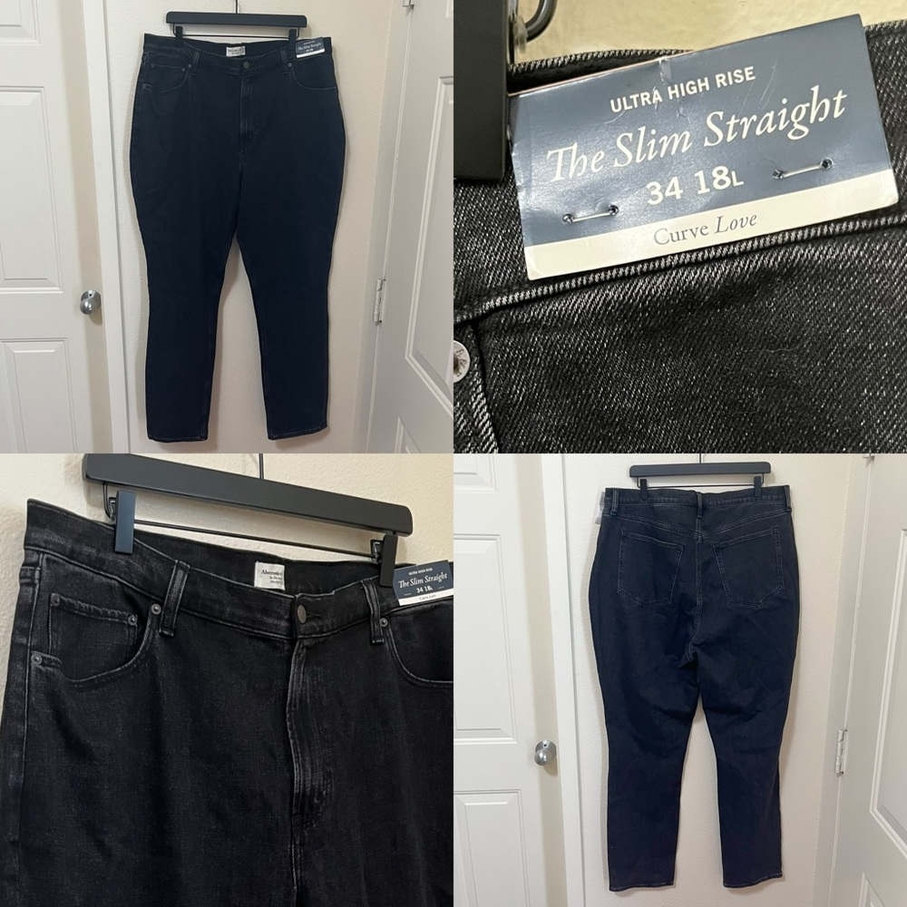 •ABERCROMBIE & FITCH• Ultra High Rise Slim Straight Curve Love Black Wash